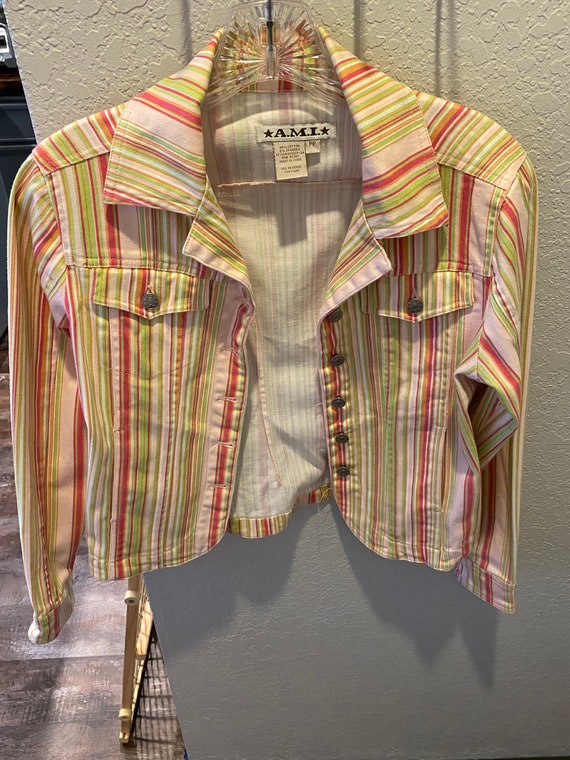 NOS 1990s AMI Pastel Pink Striped Jean Jacket, Ba… - image 2