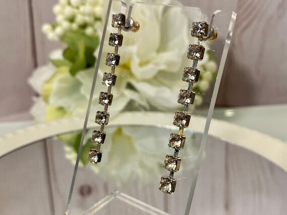 1960s Rhinestone Square Earrings, NOS - image 3
