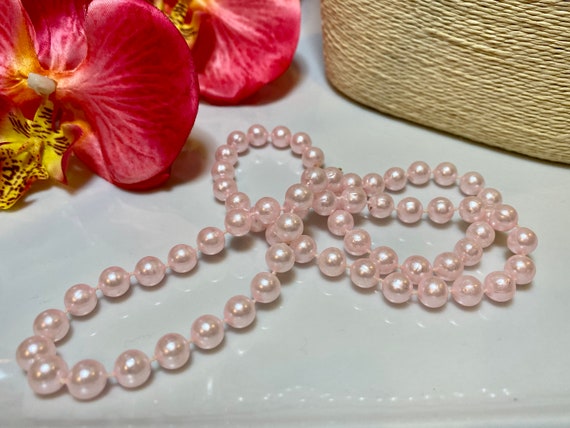 1950s Frosted Pink Pearl Necklace, Pastel Pink Ne… - image 1