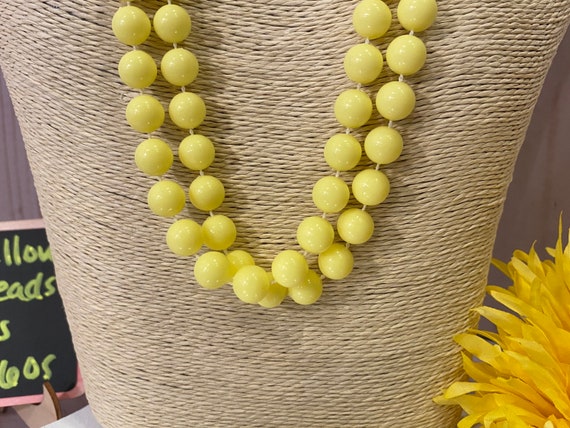 1960s Neon Yellow Lucite Long Beaded Necklace, Pa… - image 2