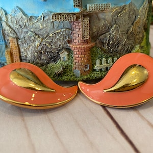 NOS YSL Yves Saint Laurent Peach Gold Enamel Clip Earrings