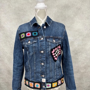 Upcycled Granny Square Denim Jacket- Large