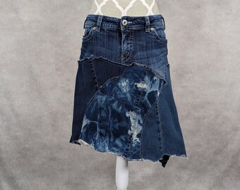 Upcycled Silver Brand Denim Patchwork Skirt - Size 31