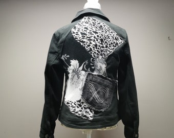 Upcycled Black Denim Jacket - Size 12