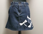 Upcycled Denim Dragonfly Skirt-Size 4