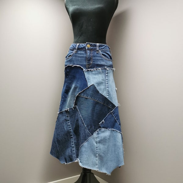 Denim Patchwork Skirt-Size 6