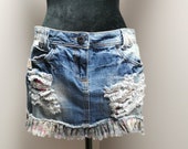 Upcycled Women 39 s Distressed Denim Skirt - Size 7