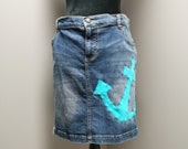 Upcycled Women 39 s Nautical Denim Skirt - Size 16