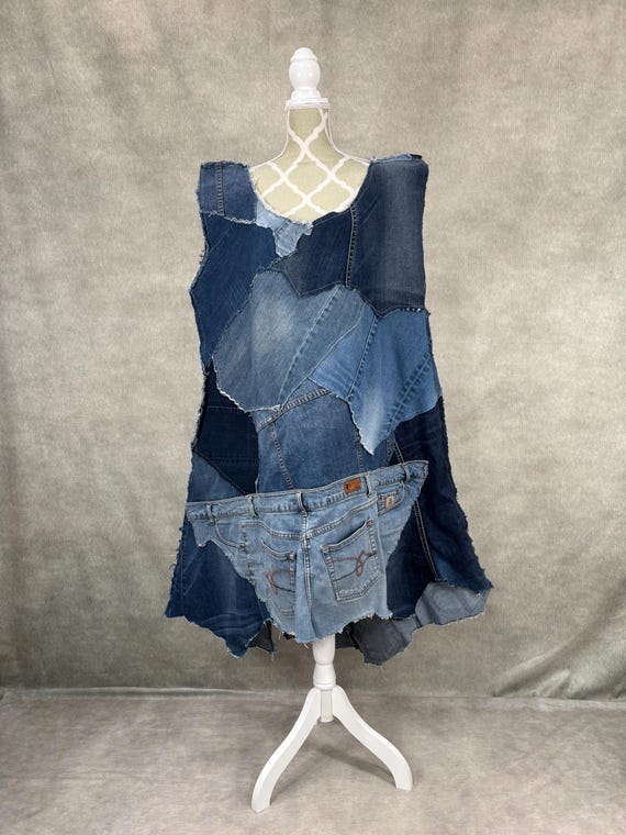 Upcycled Plus Size Denim Patchwork Dress - 4X - Etsy Israel