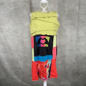 Upcycled Tank-Stil Patchwork T-Shirt Kleid-Groß