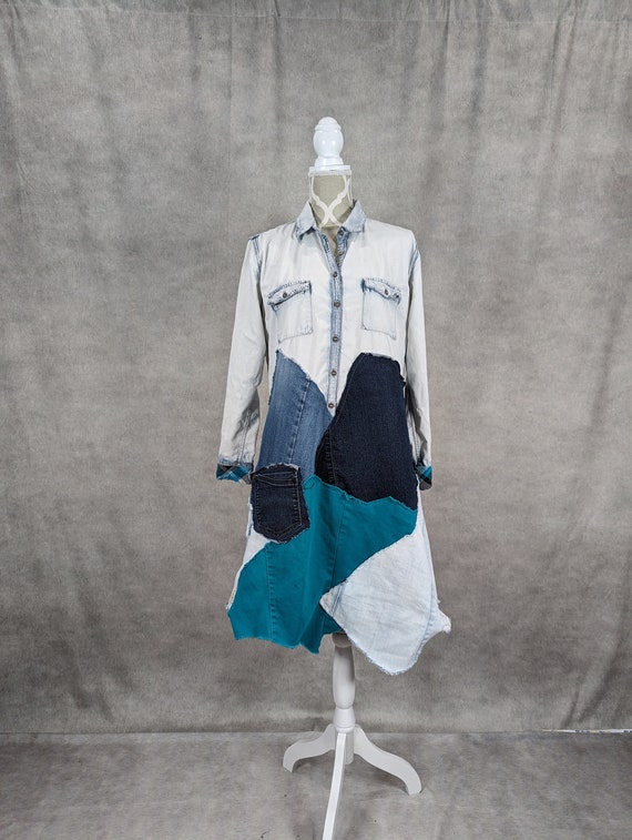 Upcycled Long Sleeve Denim Patchwork Dress - Medium - Etsy