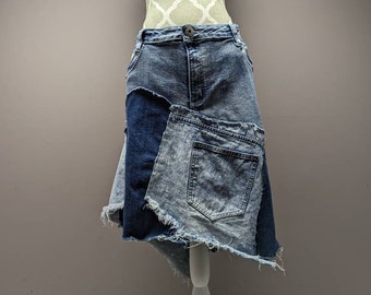 Upcycled Denim Patchwork Skirt -Size 16
