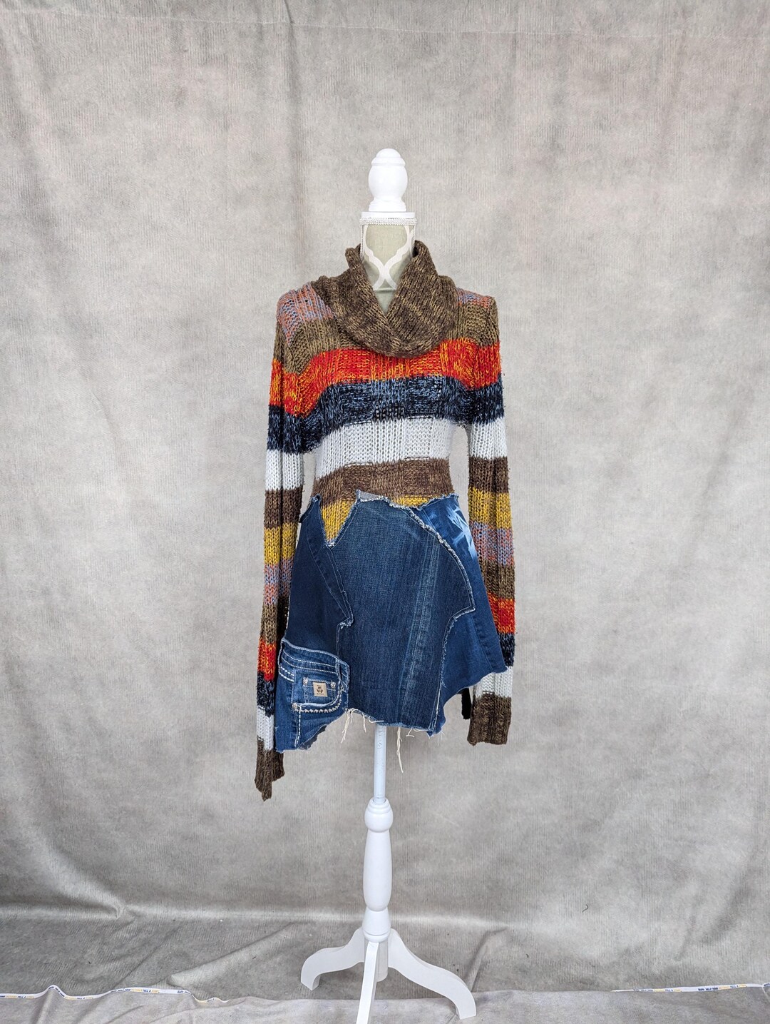 Upcycled Denim Patchwork Turtleneck Sweater-m/l Australia