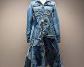 Upcycled Long Denim Patchwork Jacket - Small