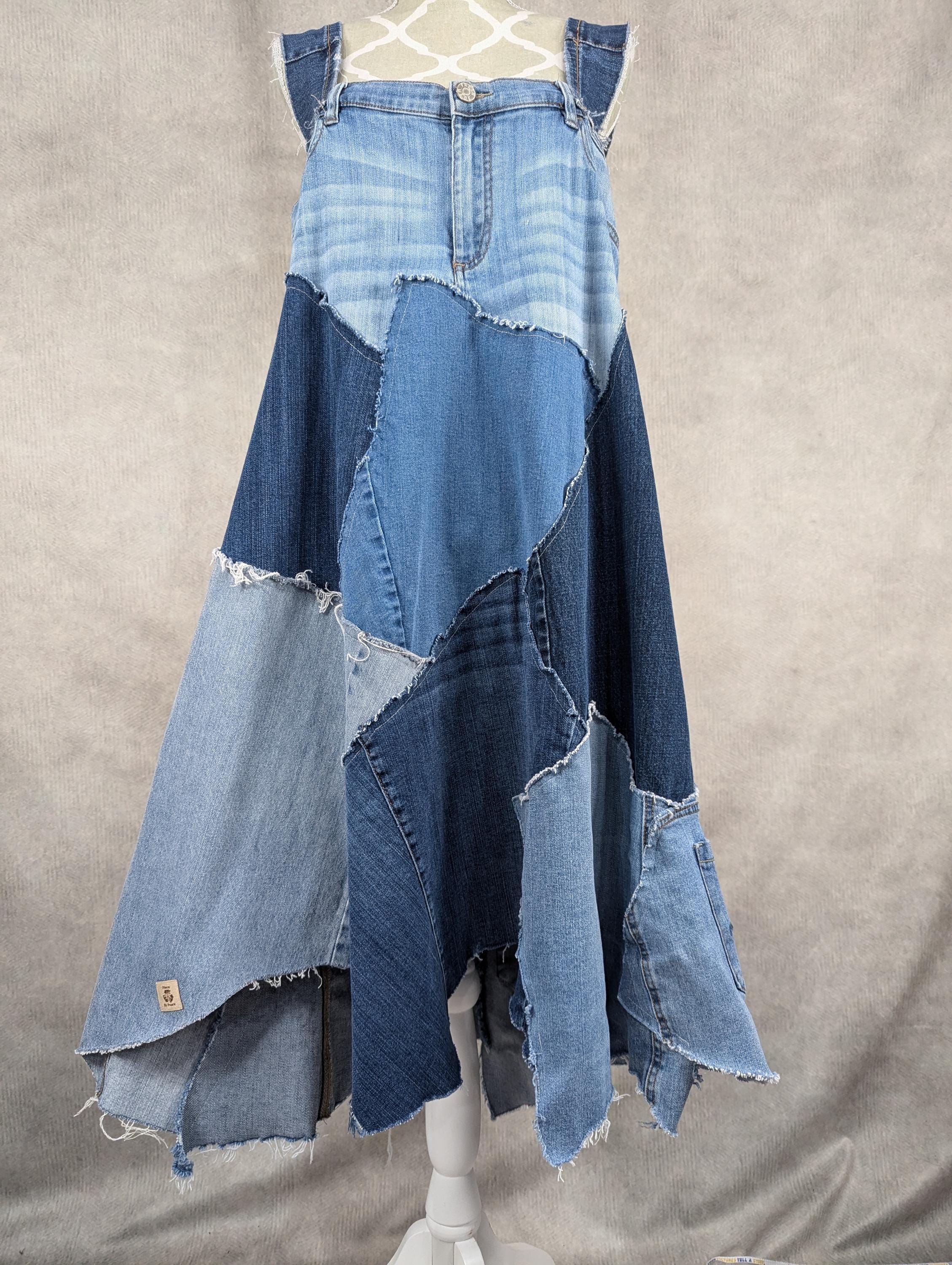 Upcycled Denim Patchwork Dress Large - Etsy 
