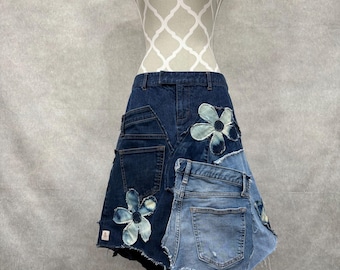 Upcycled Denim Patchwork Skirt -Size 10