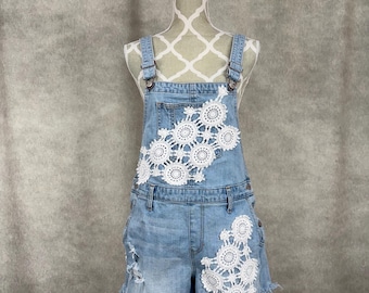 Upcycled Lacey Denim Overall Shorts - Medium
