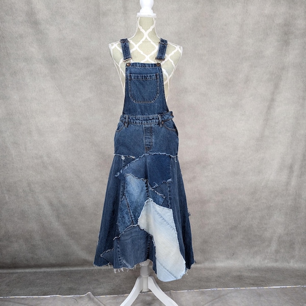 Upcycled Denim Patchwork Overall Kleid-XS/S