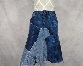 Upcycled Denim Patchwork Skirt - Size 3