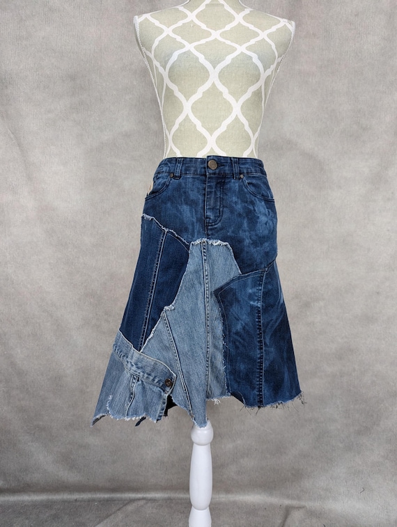 Upcycled Denim Patchwork Skirt - Size 3 - Etsy