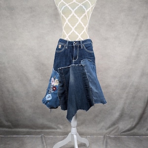 Upcycled Denim Patchwork Skirt -Size 6