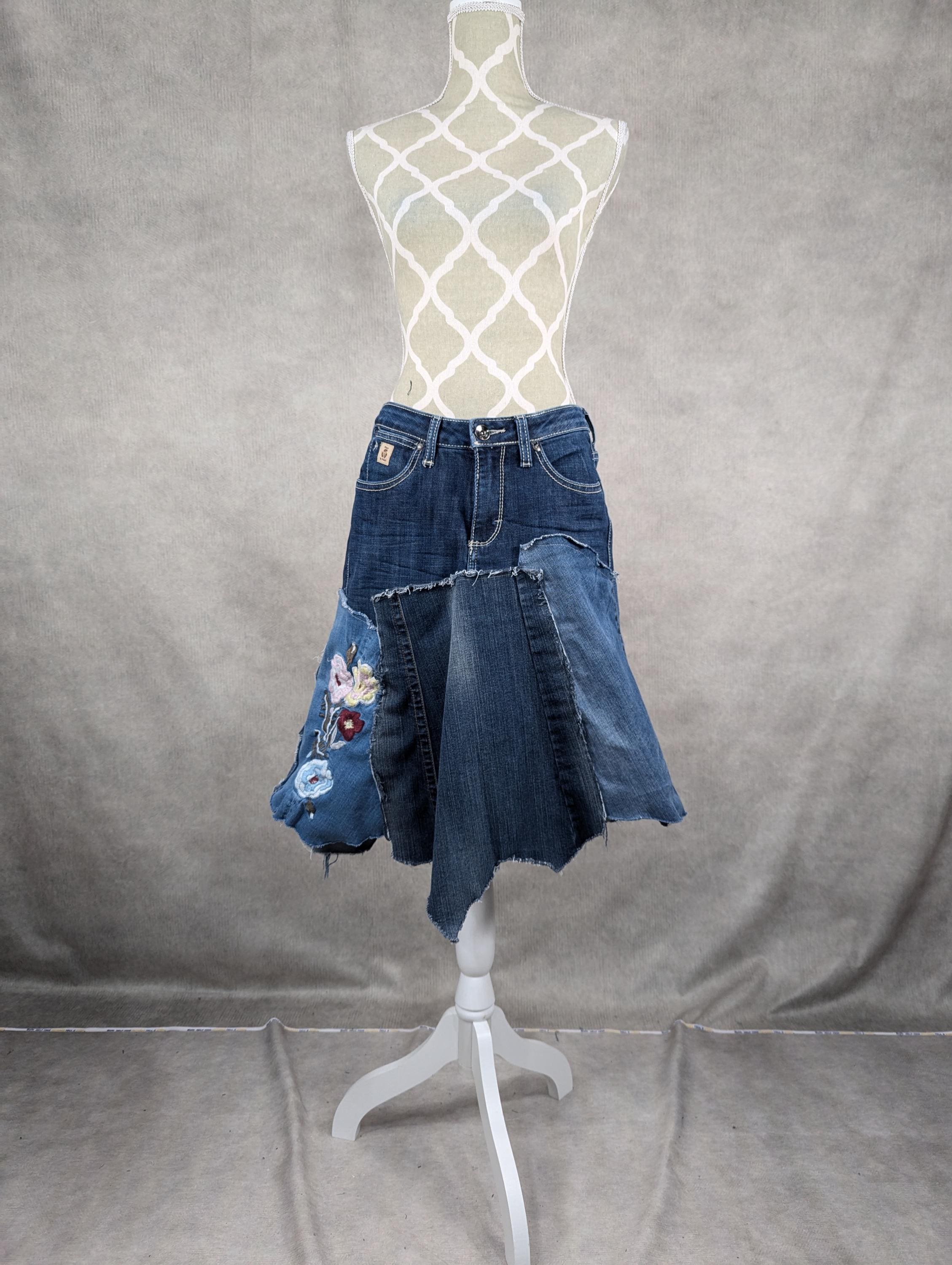 Upcycled Denim Patchwork Skirt -size 6 - Etsy