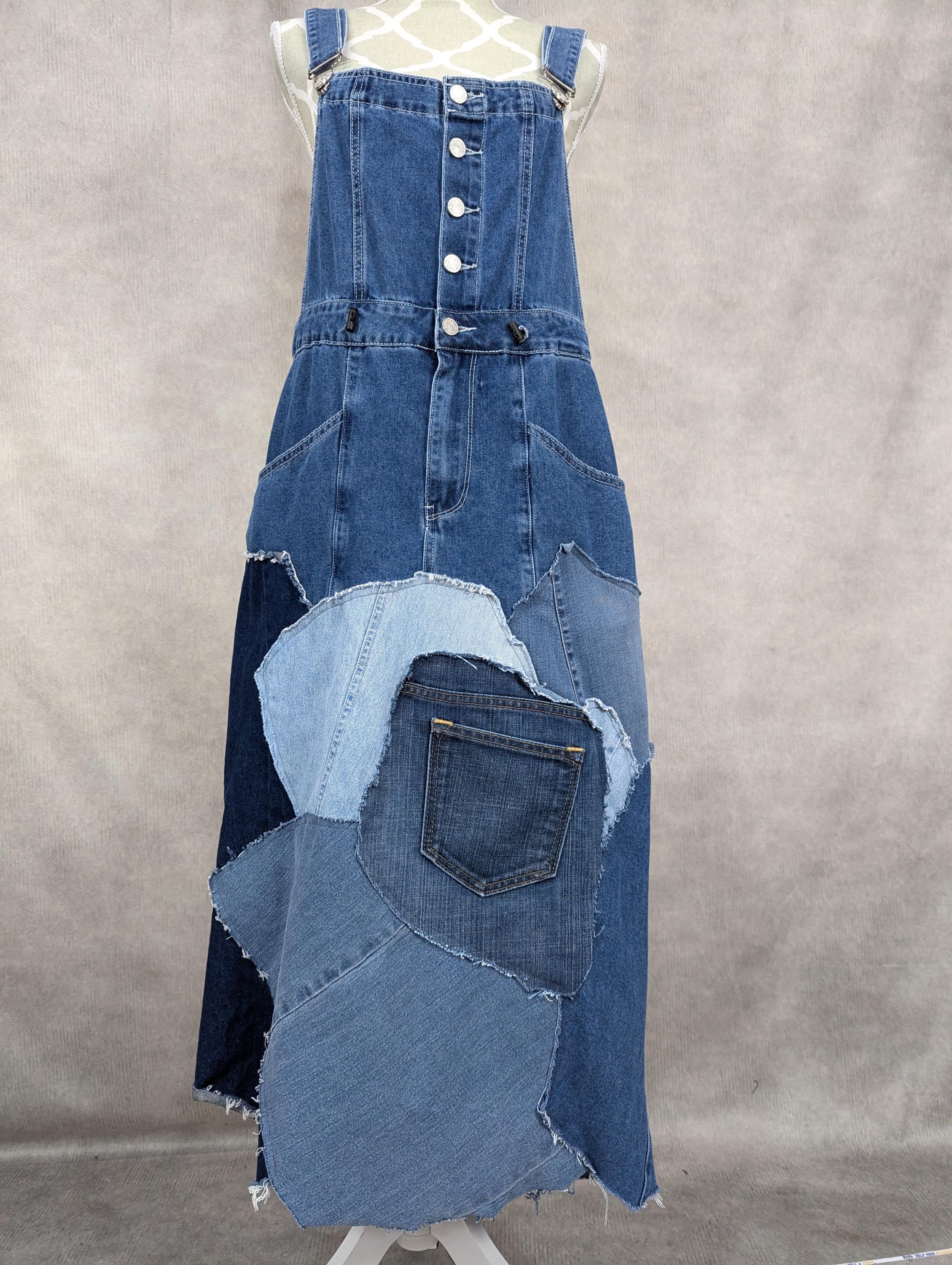 Upcycled Denim Patchwork Overall Dress - Medium - Etsy