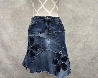 Denim patchwork rok maat 28