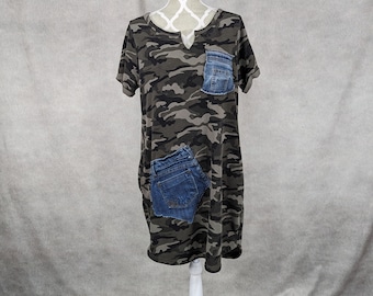 camo denim dress Curvy Denim Camo Dress