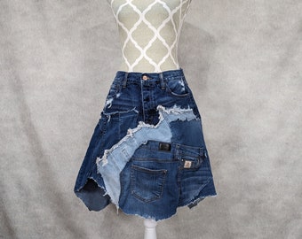 Upcycled Denim Patchwork Skirt - Size 8