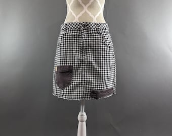 Upcycled Short Black and White Gingham Skirt - Medium
