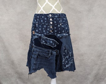 Upcycled Denim Patchwork Skirt - Size 13