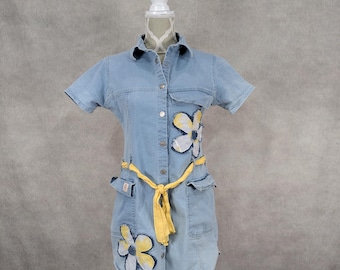 Vestido vaquero de manga corta reciclado (talla mediana)