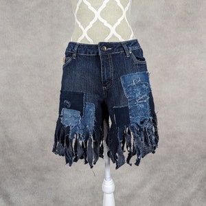 Upcycled Women&#39;s Fringe Hem Denim Shorts - Size 8