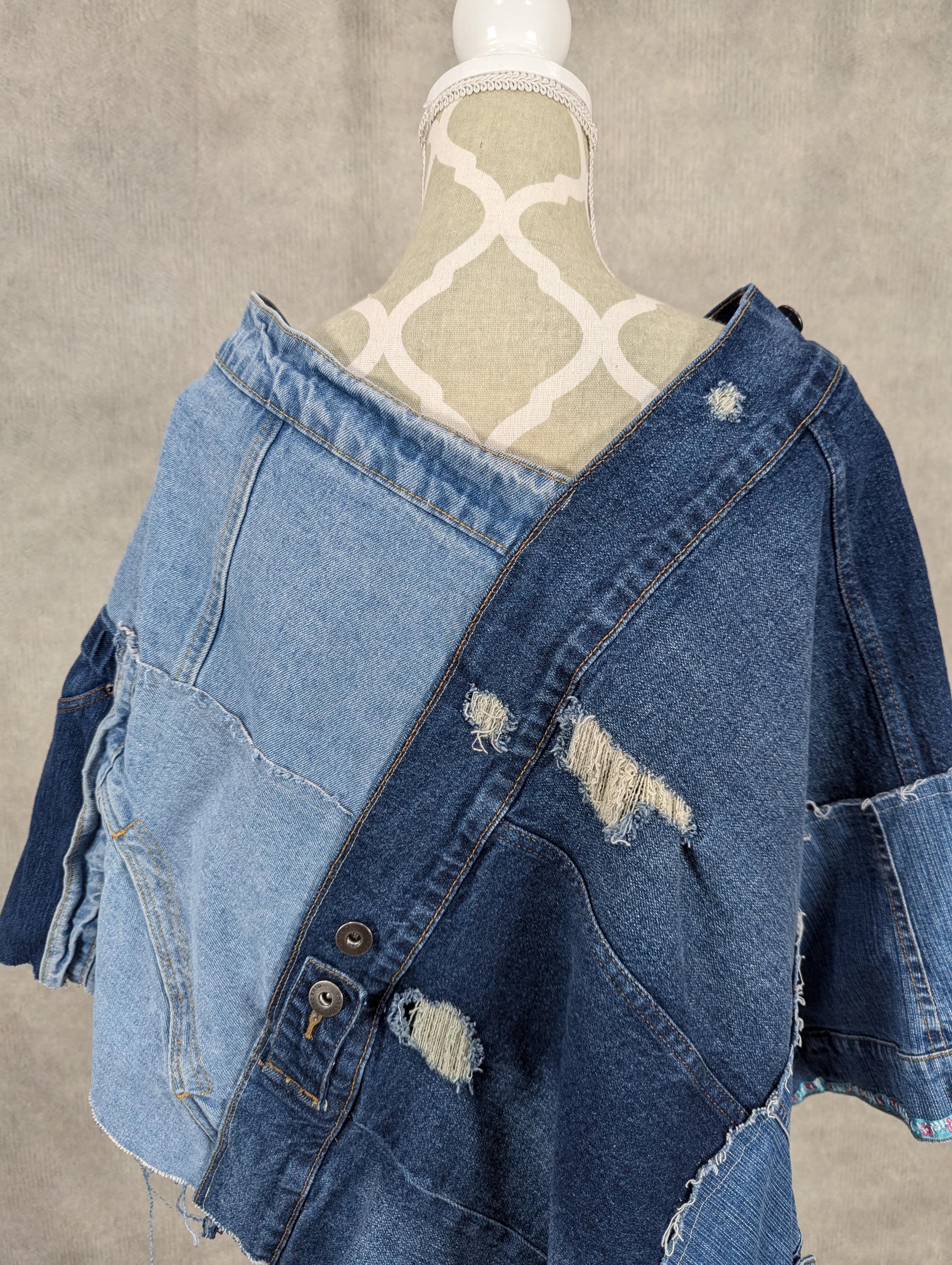 Upcycled Denim Patchwork Poncho-o/s - Etsy