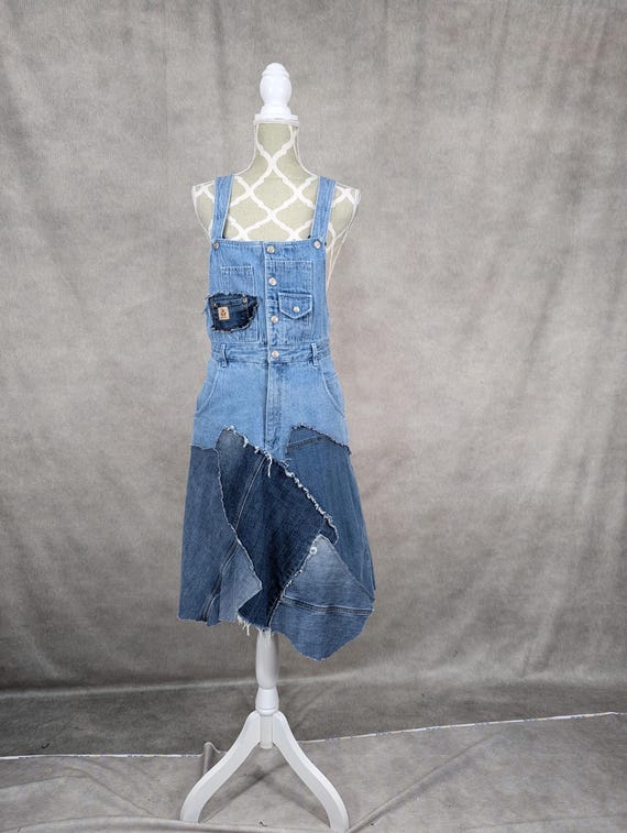 Upcycled Denim Patchwork Overall Dress-xs/s - Etsy