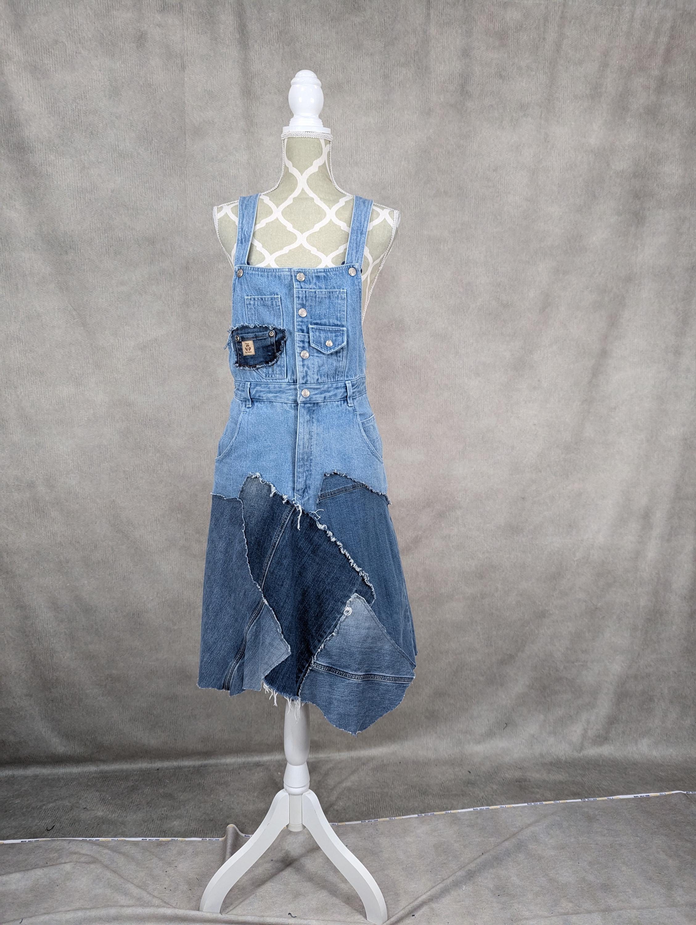 upcycled denim dress Women's Medium  GanjapreneurGal Reborn under New Mexico skies Upcycled Denim Patchwork Overall Dress-xs/s