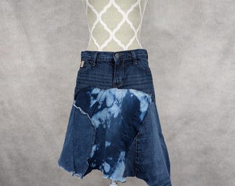 Upcycled Denim Patchwork Skirt - Size 4