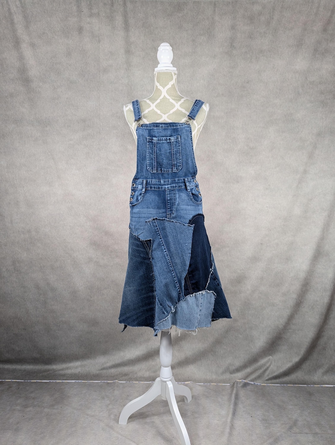 Patchwork denim overall for ladies