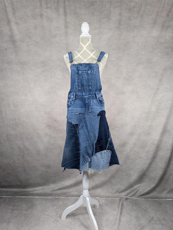 Upcycled Denim Patchwork Overall Dress - Small - Etsy
