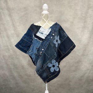 Poncho de patchwork de mezclilla reciclada - L/XL