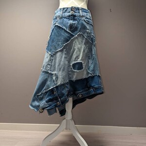 Upcycled Long Denim Patchwork Skirt -Size 6