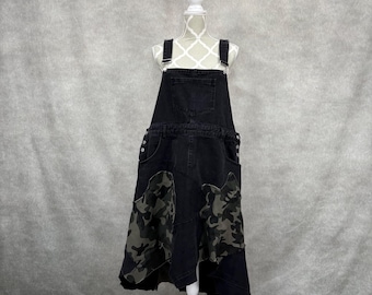 Upcycled Plus Size Denim Patchwork Overall Dress-2X