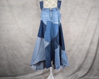 Upcycled Denim Patchwork Dress- Large