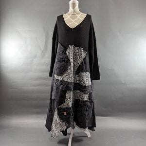 Plus Size Upcycled Denim Patchwork Sweater Dress-1X