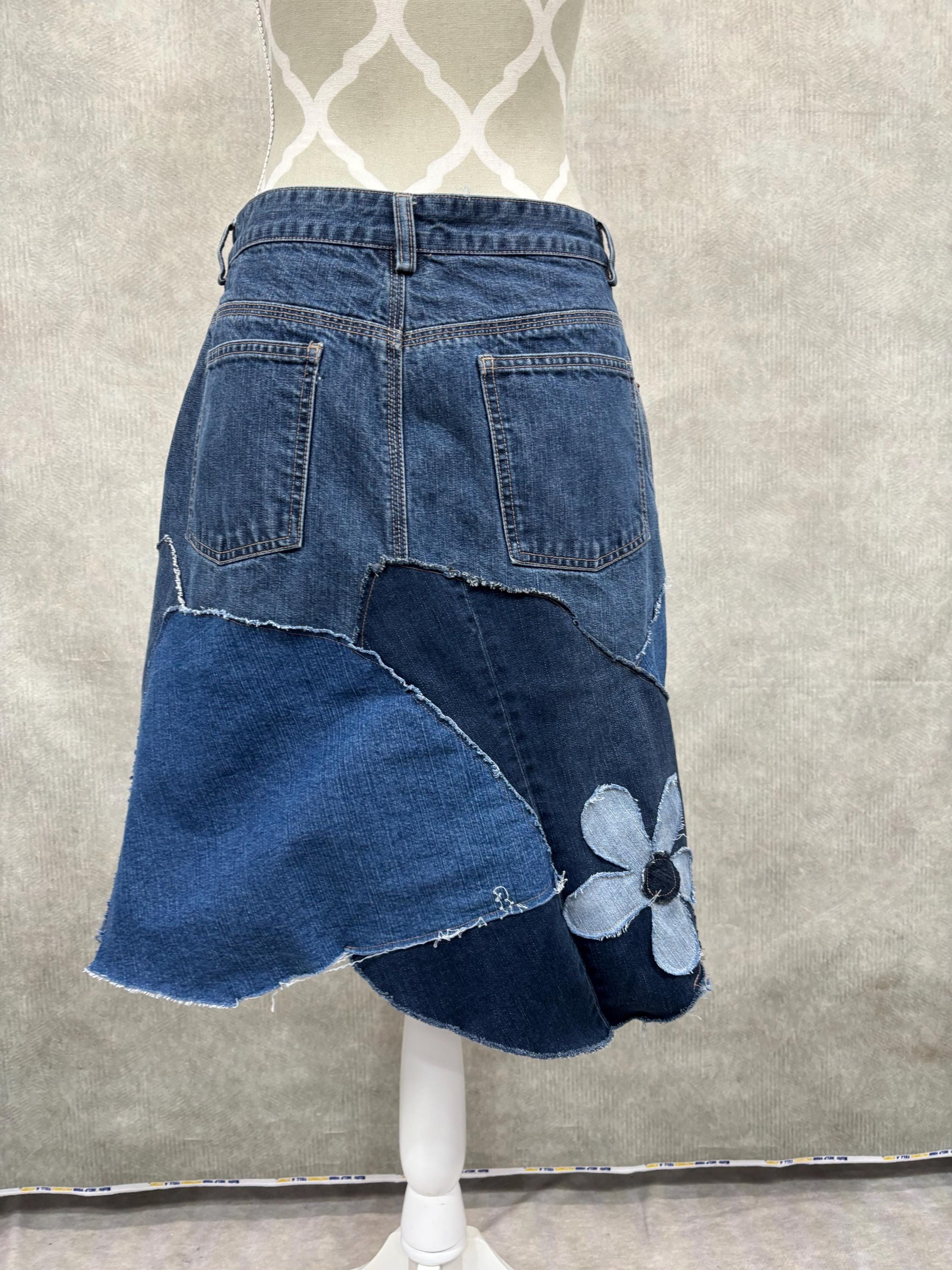 Denim Patchwork Skirt-size 10 - Etsy