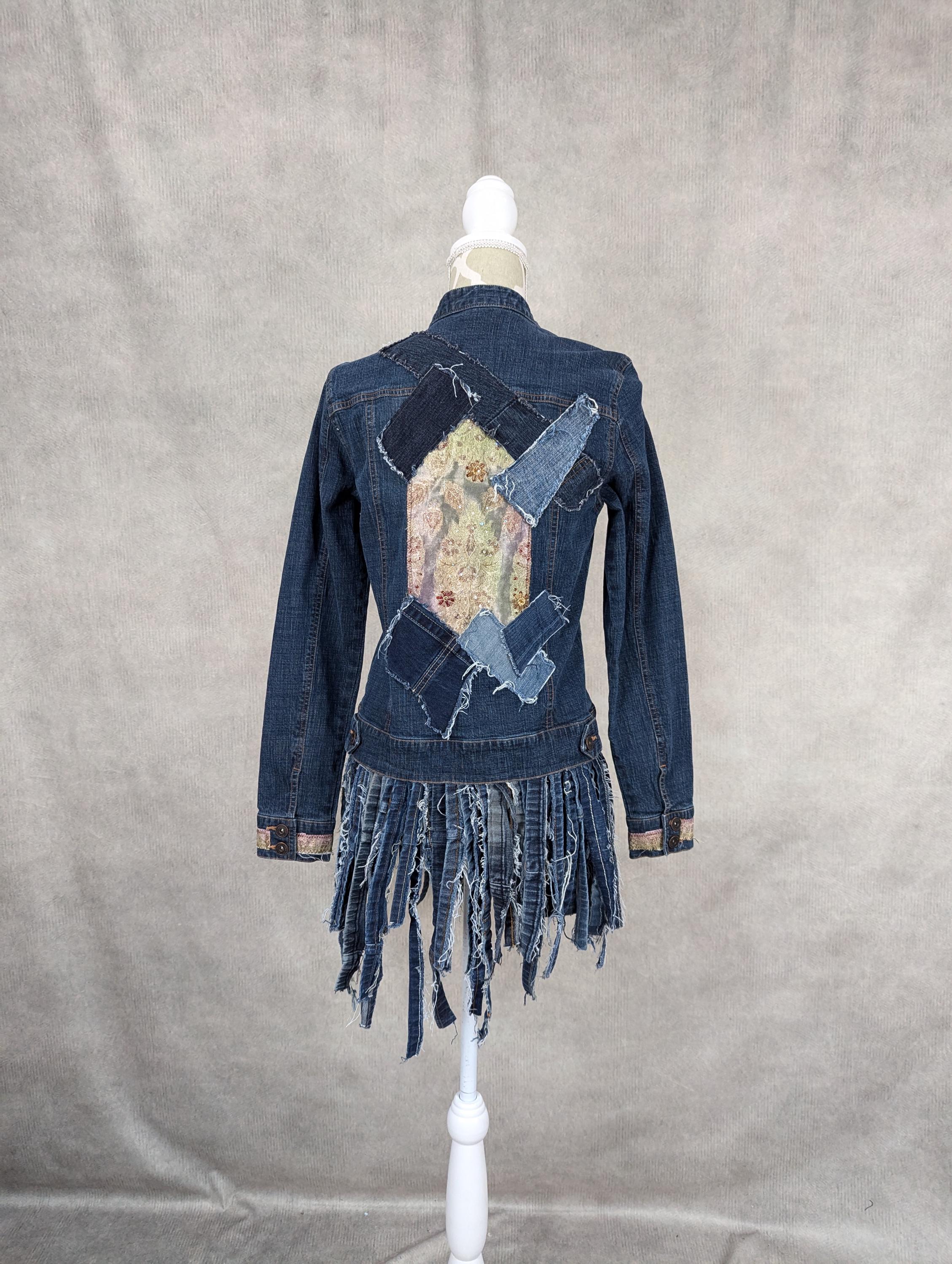 Upcycled Denim Fringe Hem Jacket - Small - Etsy