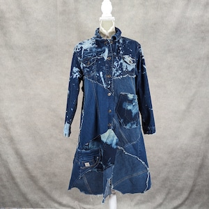 Upcycled Long Denim Patchwork Jacket - XL