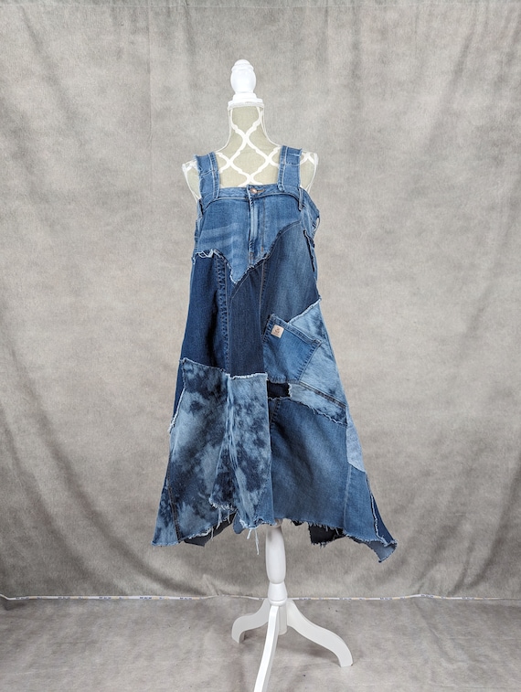 Upcycled Denim Patchwork Dress -XL - Etsy