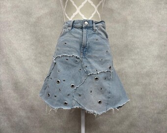Upcycled Denim Patchwork Skirt -Size 8